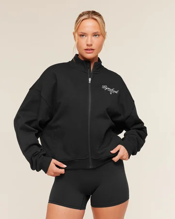 Script Embroidery Oversized Zip Through
